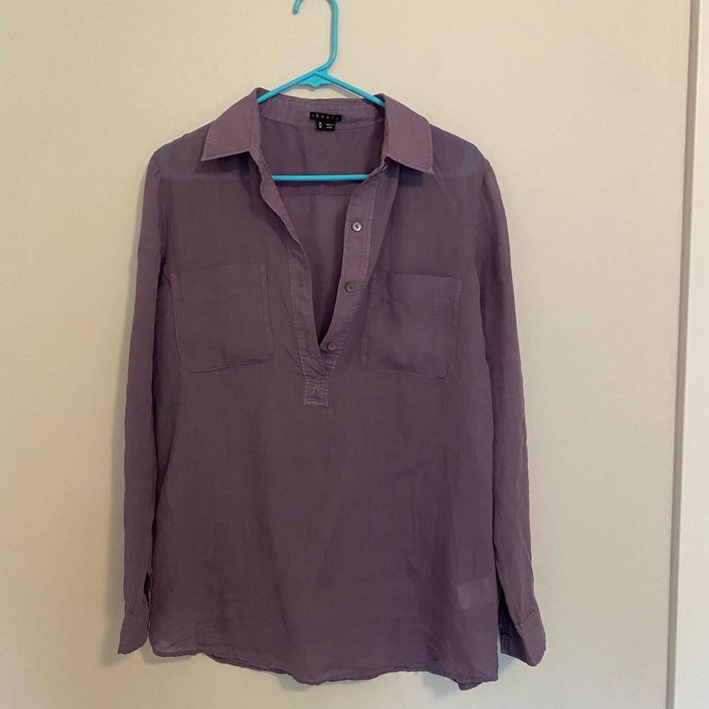 Theory lavender popover style blouse size medium
